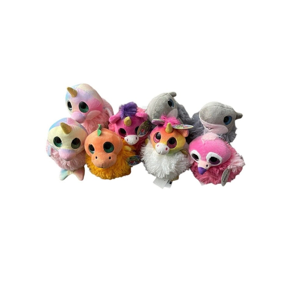 LOT OF 8 FIESTA POM PALS SOFT PLUSH NEW WITH TAGS UNICORN EARS LARGE BIG EYE